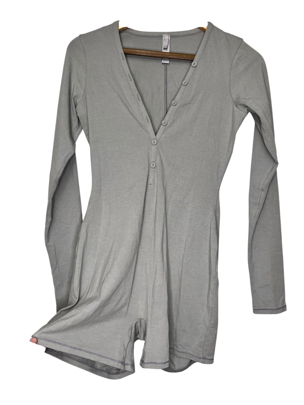 Skims Soft Lounge Long Sleeve Cotton Henley Romper Gray Medium Pajamas